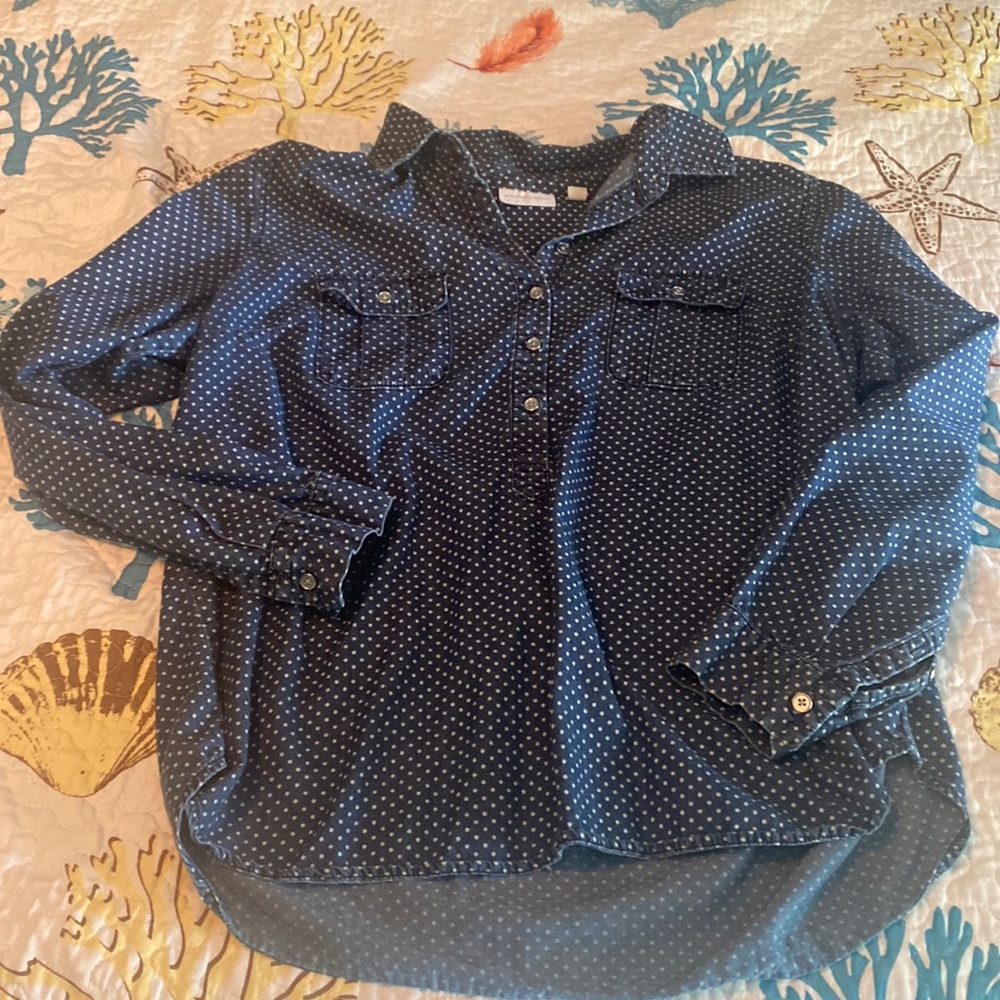 🫐3-Button Denim Blouse🫐
